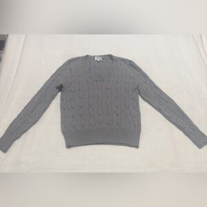 Gray V-Neck Cable Knit Sweater